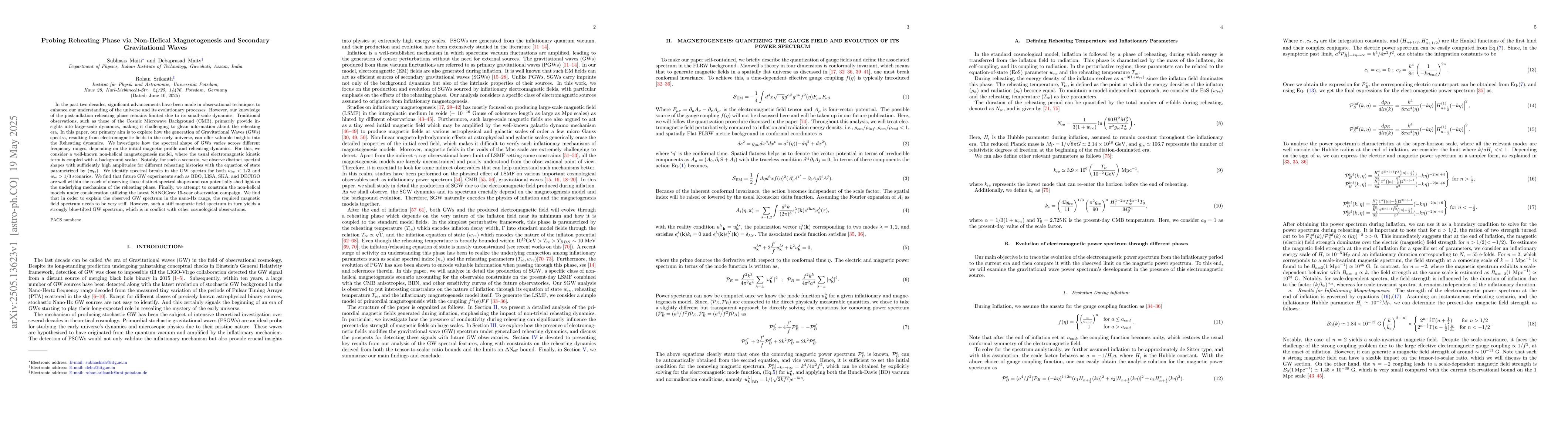 Thumbnail for Probing Reheating Phase via Non-Helical Magnetogenesis and Secondary
  Gravitational Waves
