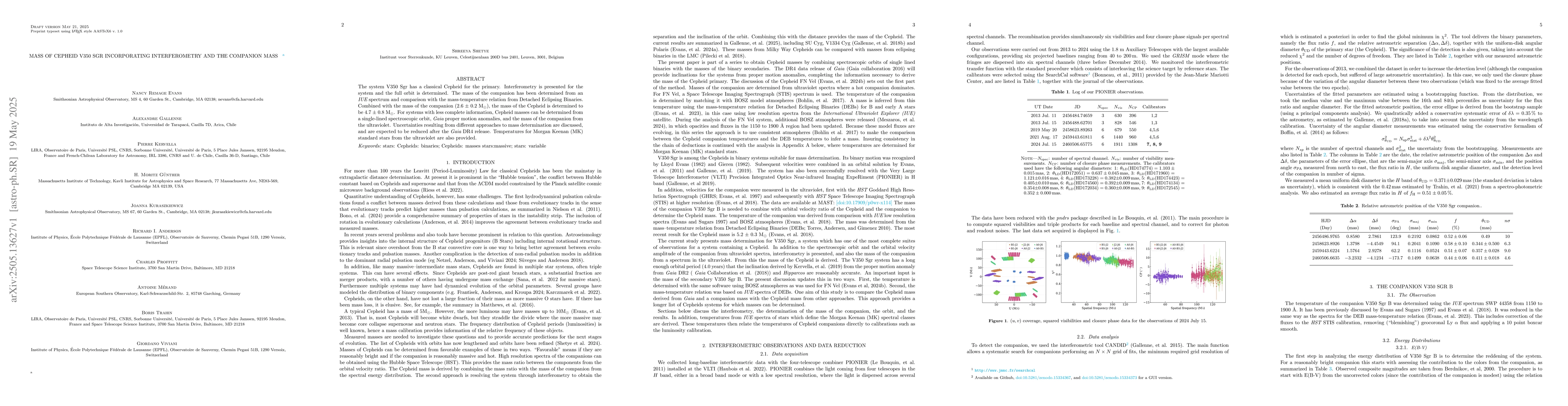 Thumbnail for Mass of Cepheid V350 Sgr Incorporating Interferometry and the Companion
  Mass