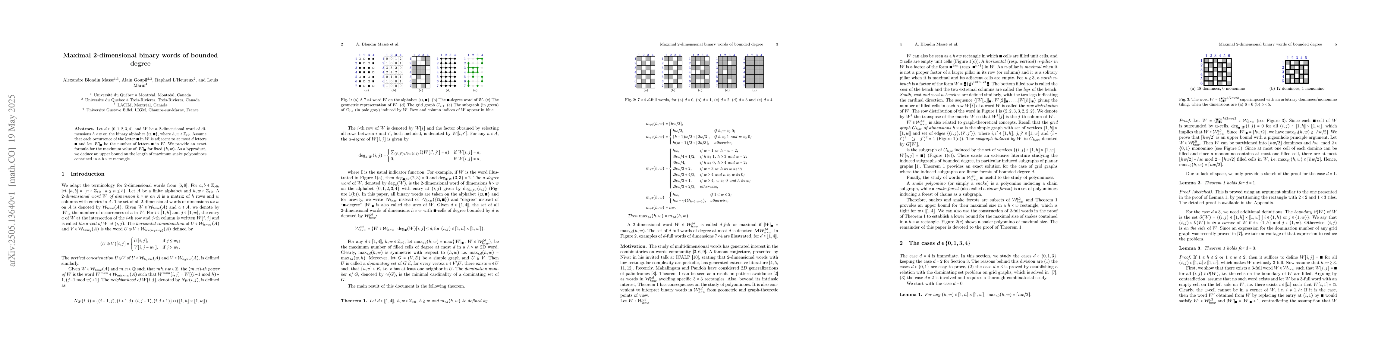 Thumbnail for Maximal 2-dimensional binary words of bounded degree