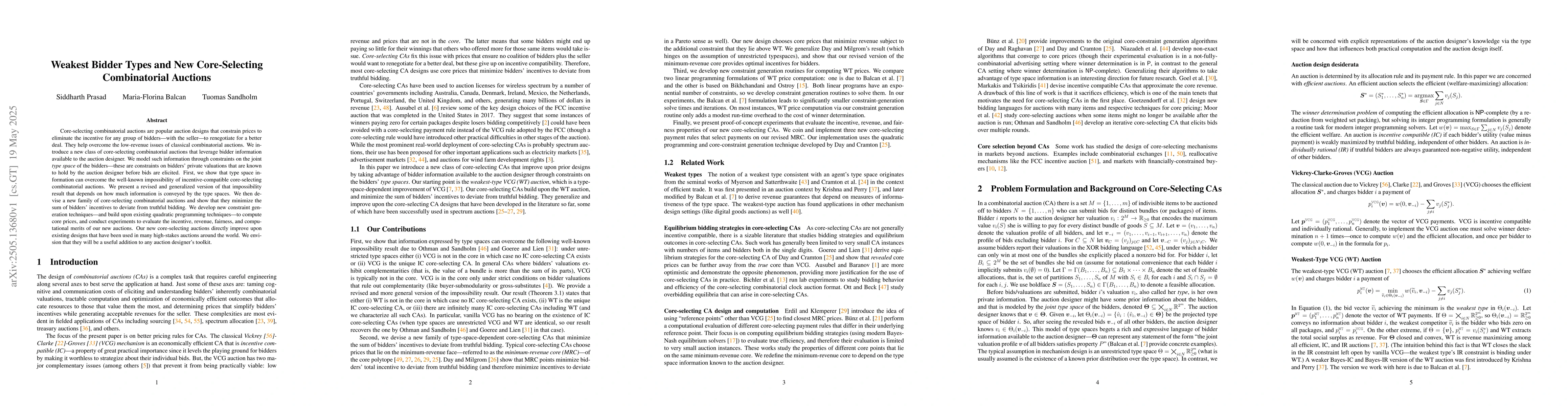 Thumbnail for Weakest Bidder Types and New Core-Selecting Combinatorial Auctions