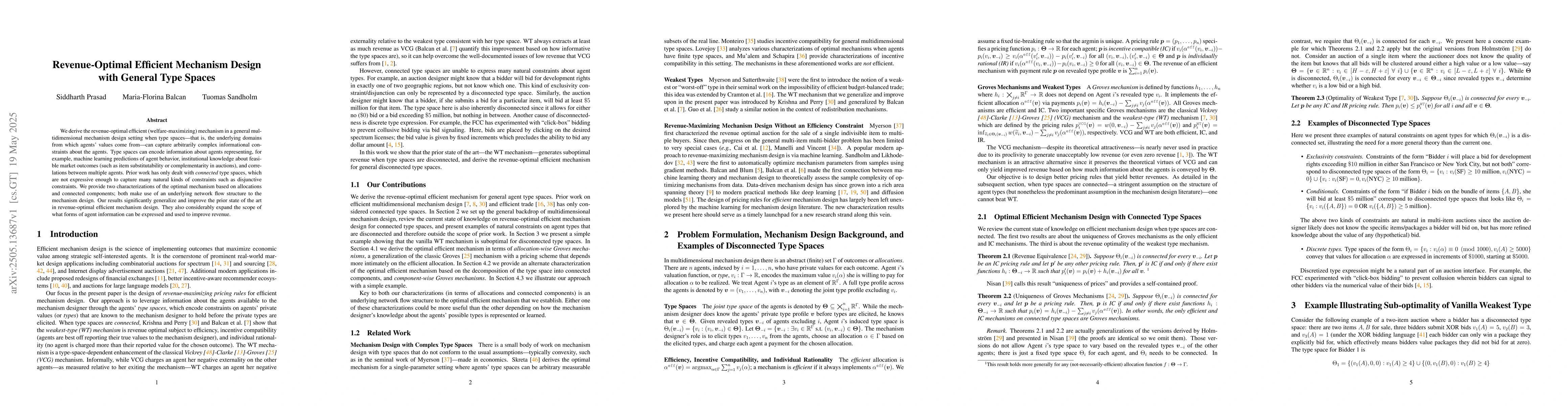 Thumbnail for Revenue-Optimal Efficient Mechanism Design with General Type Spaces