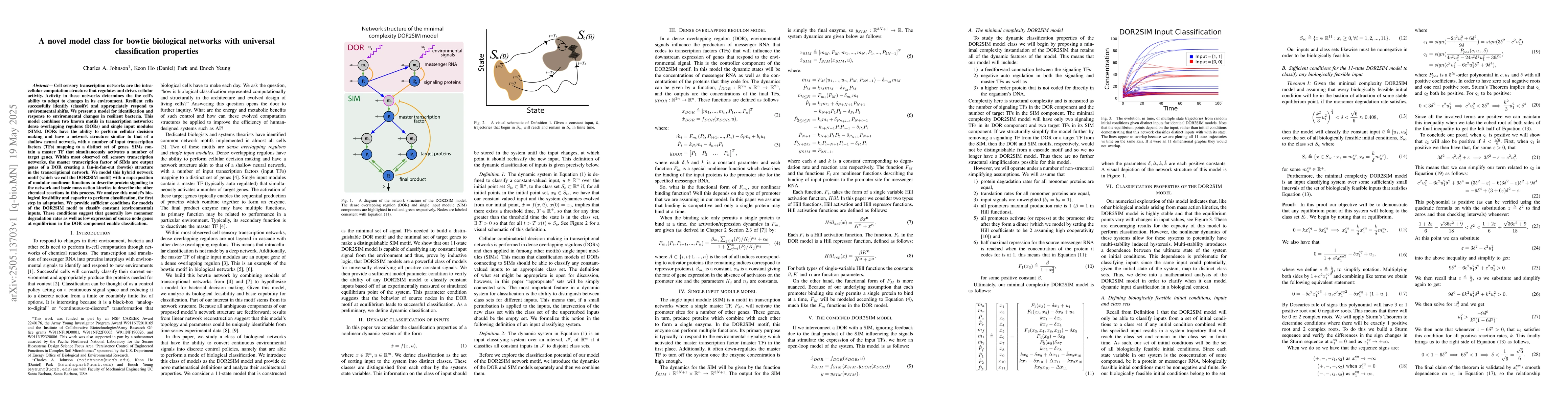Thumbnail for A novel model class for bowtie biological networks with universal
  classification properties