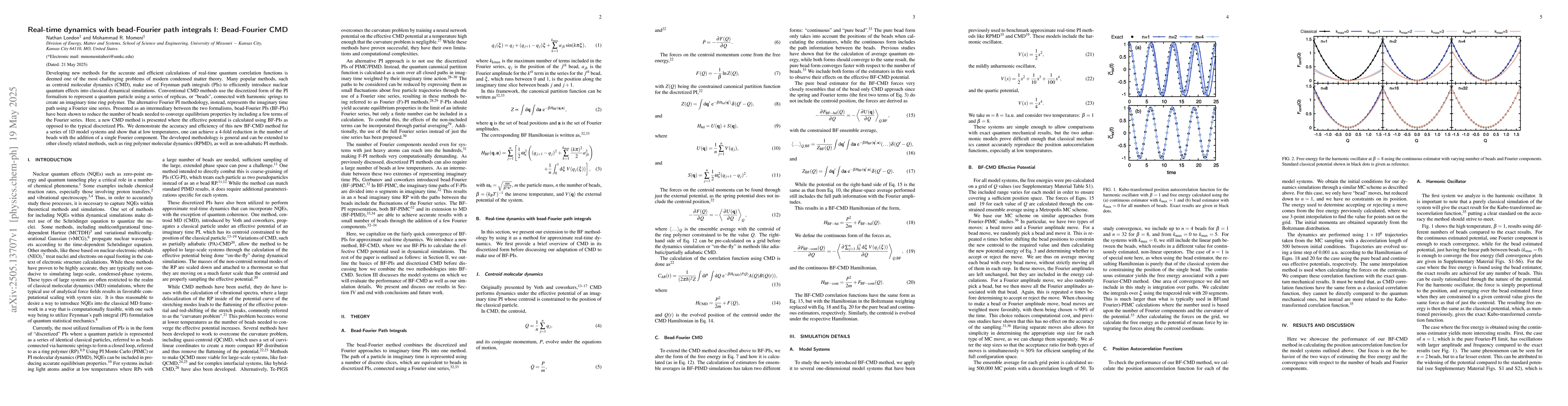 Thumbnail for Real-time dynamics with bead-Fourier path integrals I: Bead-Fourier CMD