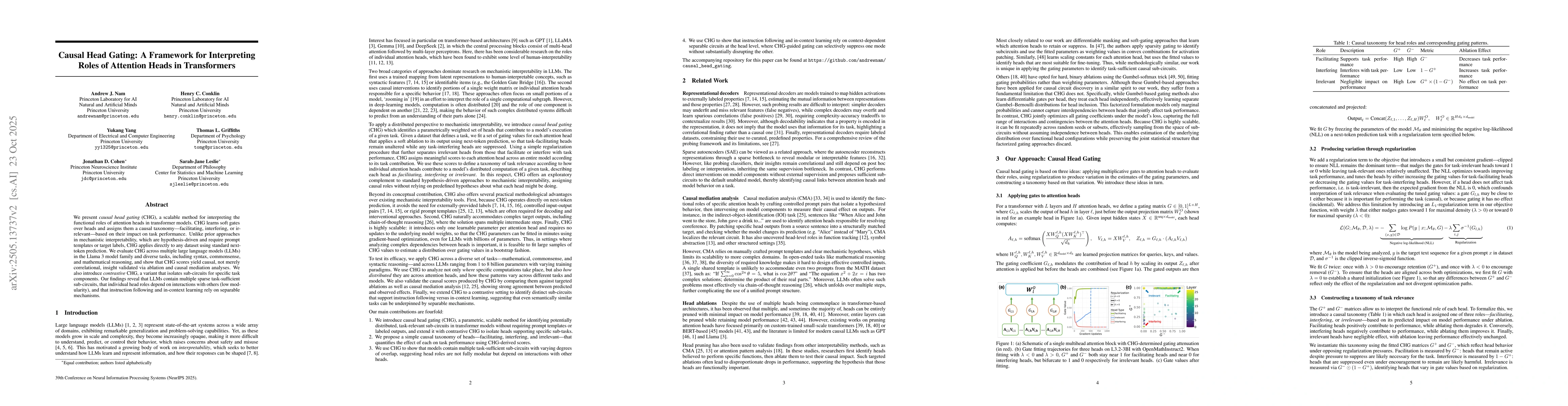 Thumbnail for Causal Head Gating: A Framework for Interpreting Roles of Attention
  Heads in Transformers