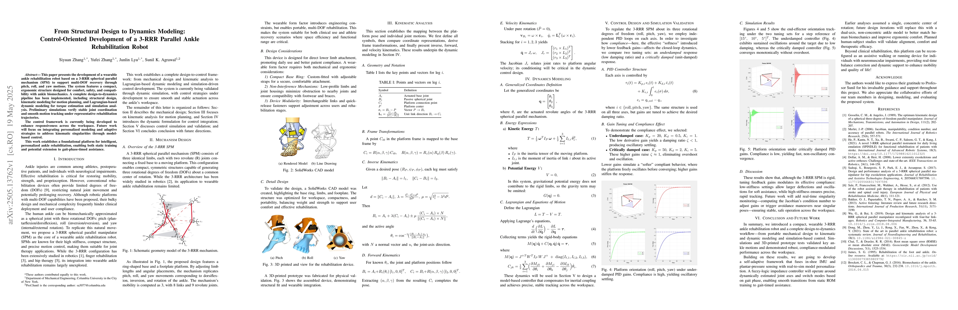 Thumbnail for From Structural Design to Dynamics Modeling: Control-Oriented
  Development of a 3-RRR Parallel Ankle Rehabilitation Robot