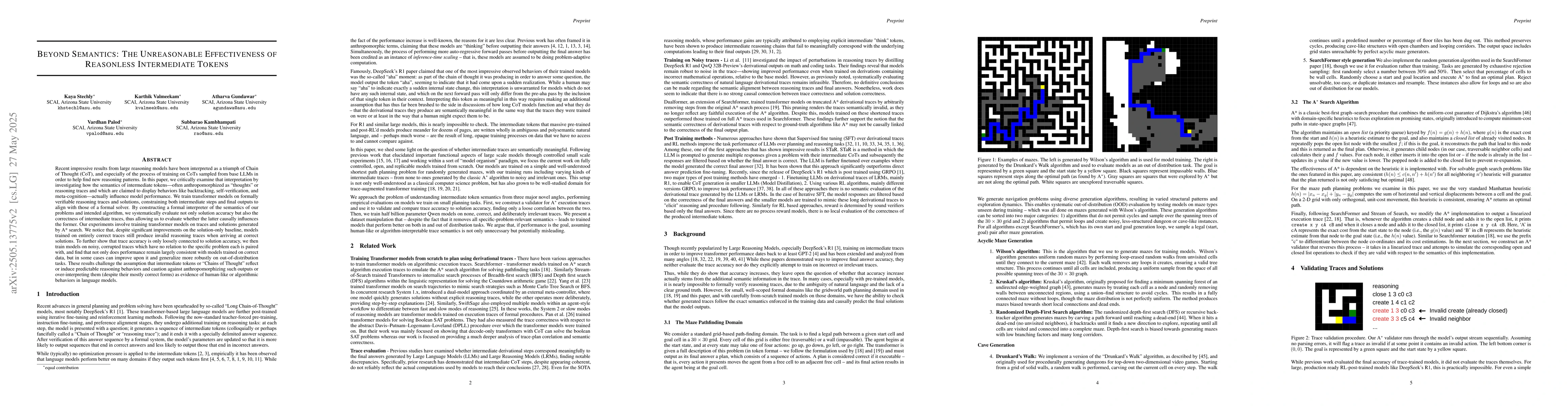 Thumbnail for Beyond Semantics: The Unreasonable Effectiveness of Reasonless
  Intermediate Tokens