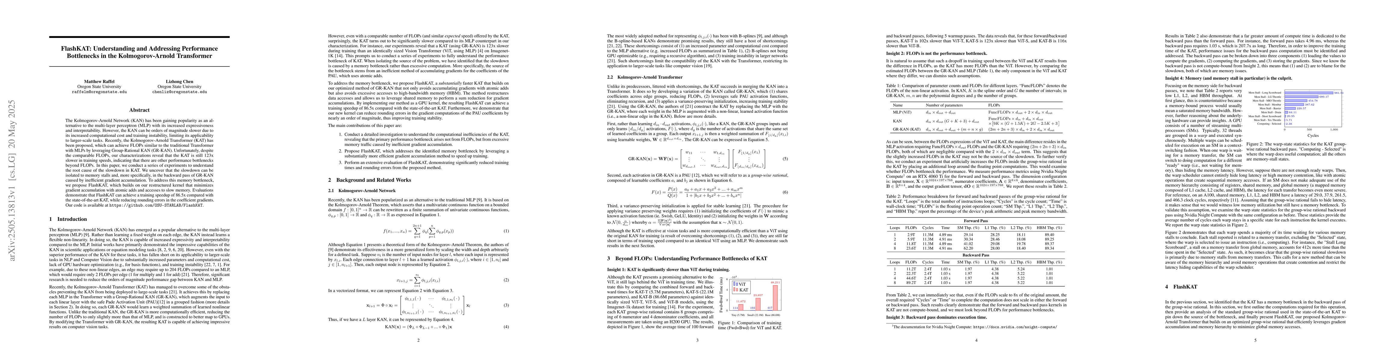Thumbnail for FlashKAT: Understanding and Addressing Performance Bottlenecks in the
  Kolmogorov-Arnold Transformer