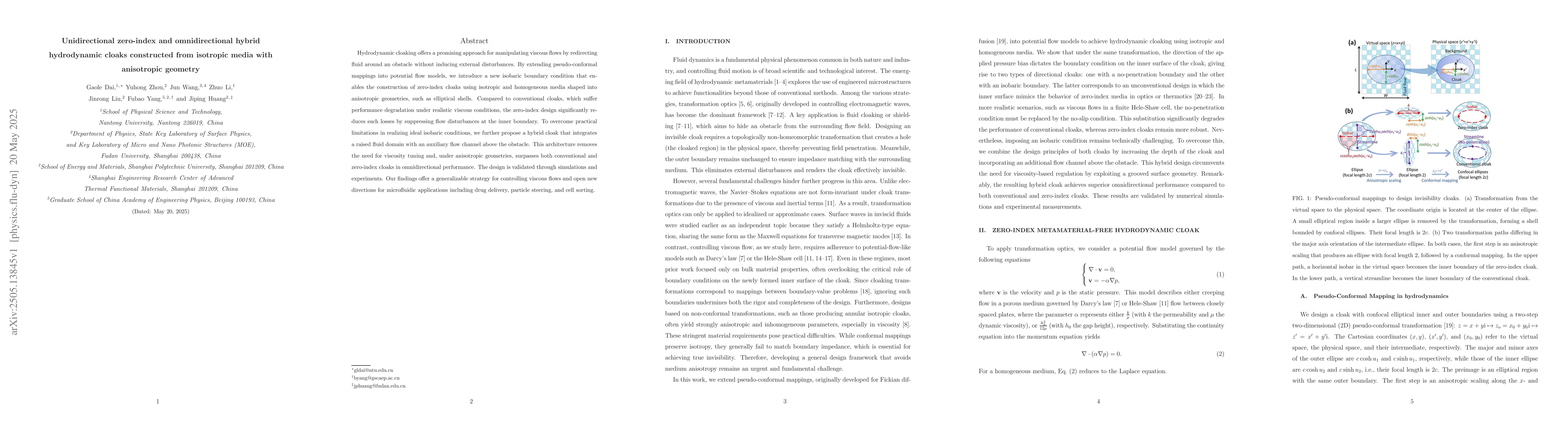 Thumbnail for Unidirectional zero-index and omnidirectional hybrid hydrodynamic cloaks
  constructed from isotropic media with anisotropic geometry