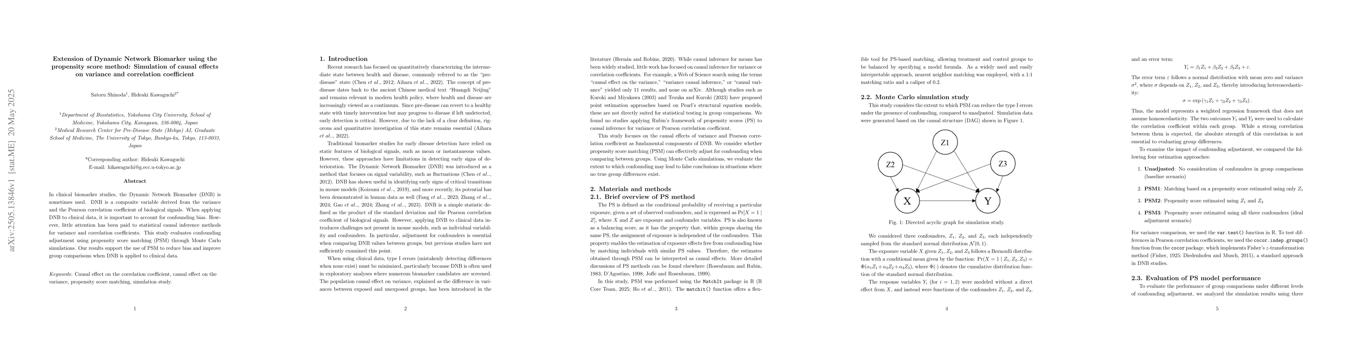 Thumbnail for Extension of Dynamic Network Biomarker using the propensity score
  method: Simulation of causal effects on variance and correlation coefficient
