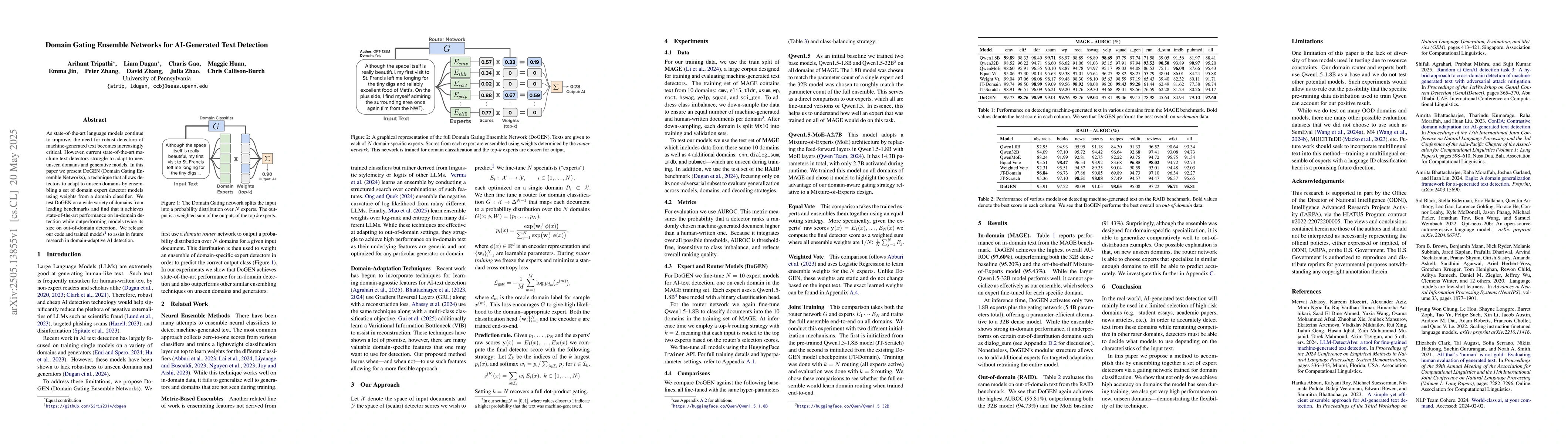 Thumbnail for Domain Gating Ensemble Networks for AI-Generated Text Detection