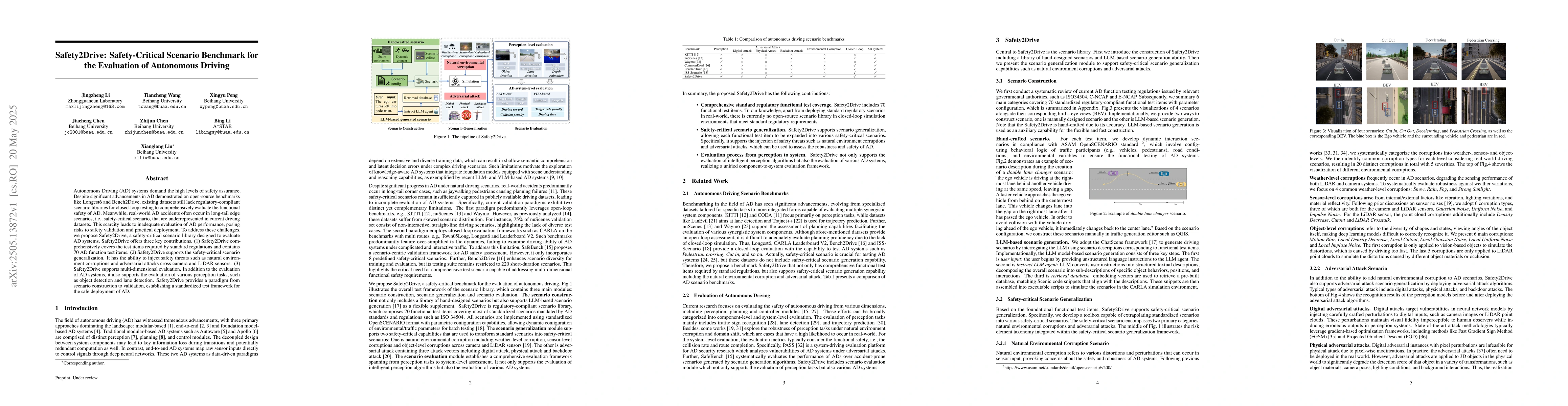 Thumbnail for Safety2Drive: Safety-Critical Scenario Benchmark for the Evaluation of
  Autonomous Driving
