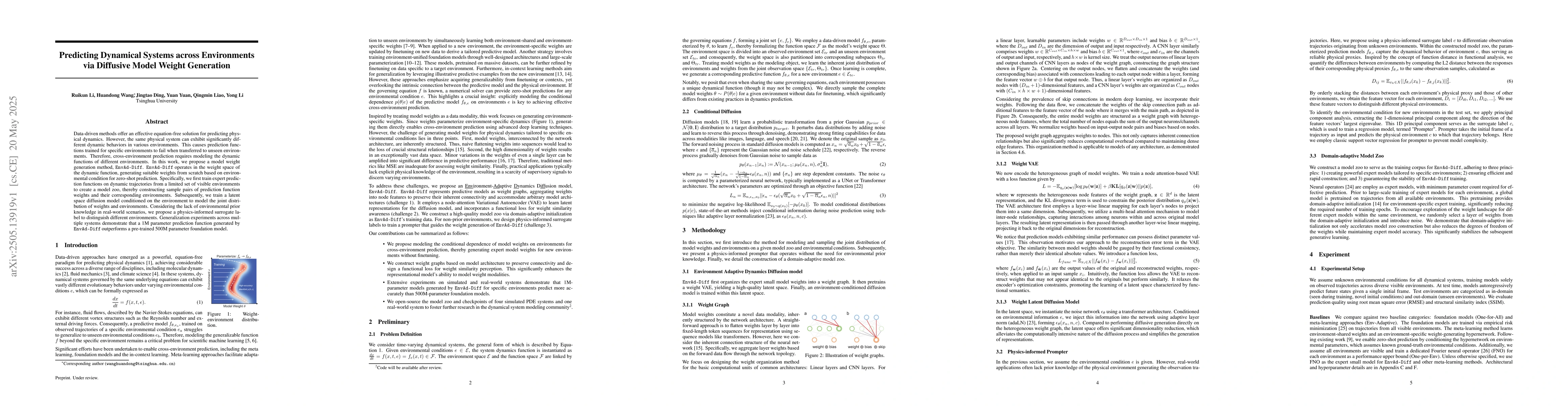Thumbnail for Predicting Dynamical Systems across Environments via Diffusive Model
  Weight Generation