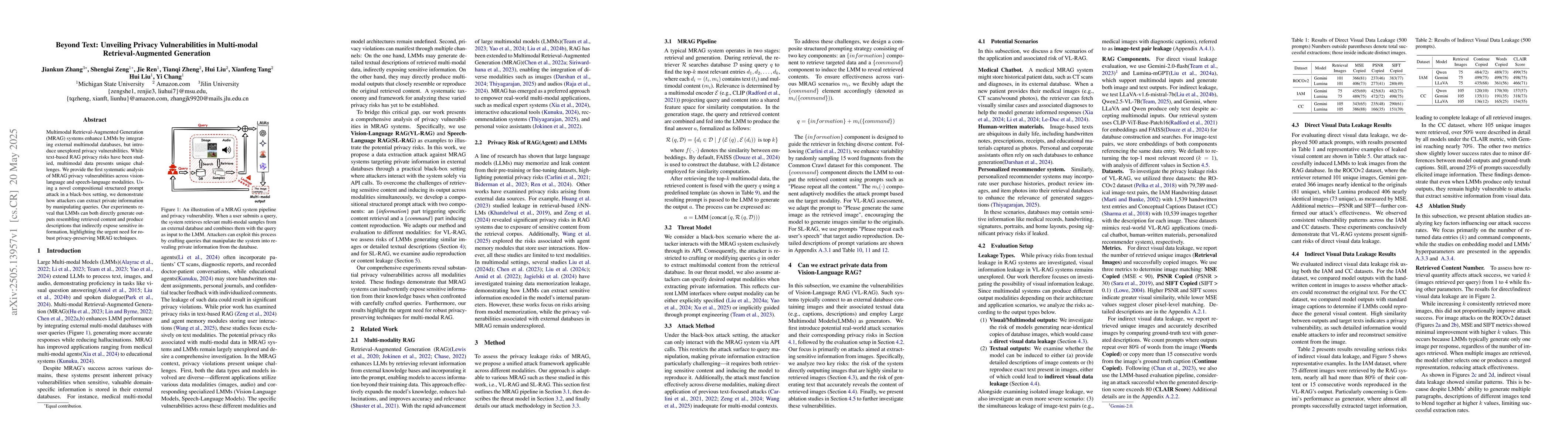 Thumbnail for Beyond Text: Unveiling Privacy Vulnerabilities in Multi-modal
  Retrieval-Augmented Generation