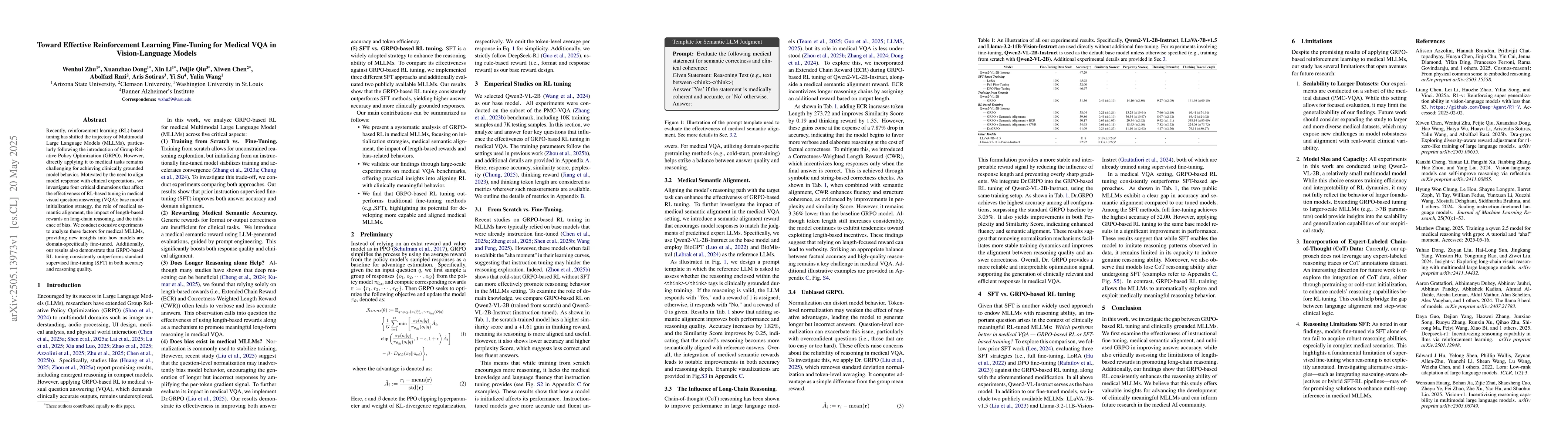 Thumbnail for Toward Effective Reinforcement Learning Fine-Tuning for Medical VQA in
  Vision-Language Models