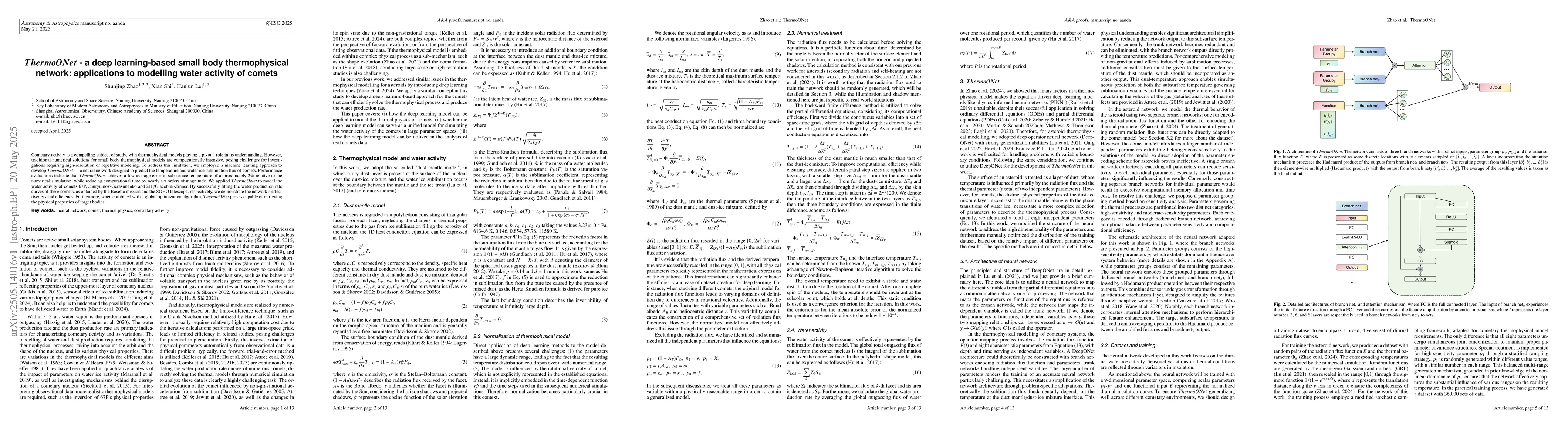 Thumbnail for ThermoONet -- a deep learning-based small body thermophysical network:
  applications to modelling water activity of comets