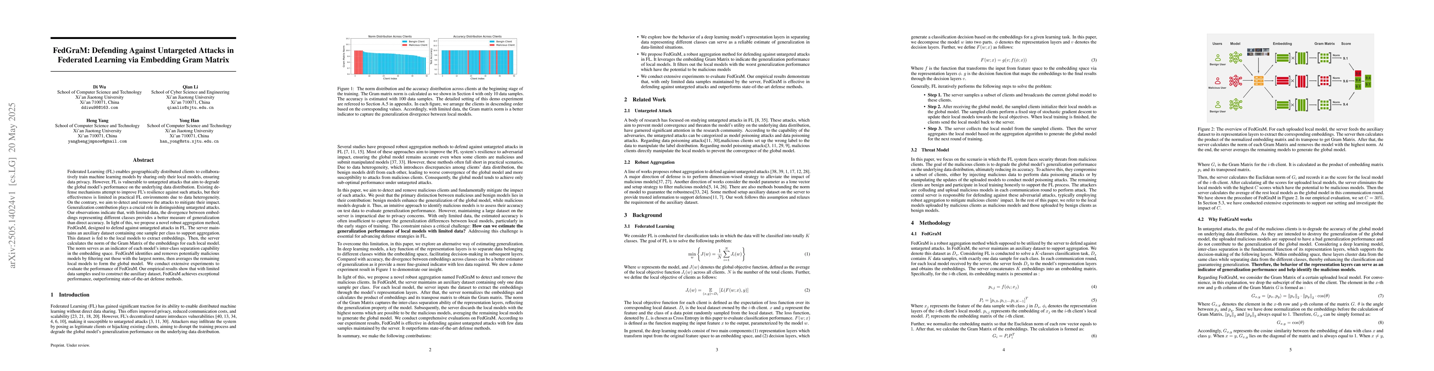 Thumbnail for FedGraM: Defending Against Untargeted Attacks in Federated Learning via
  Embedding Gram Matrix