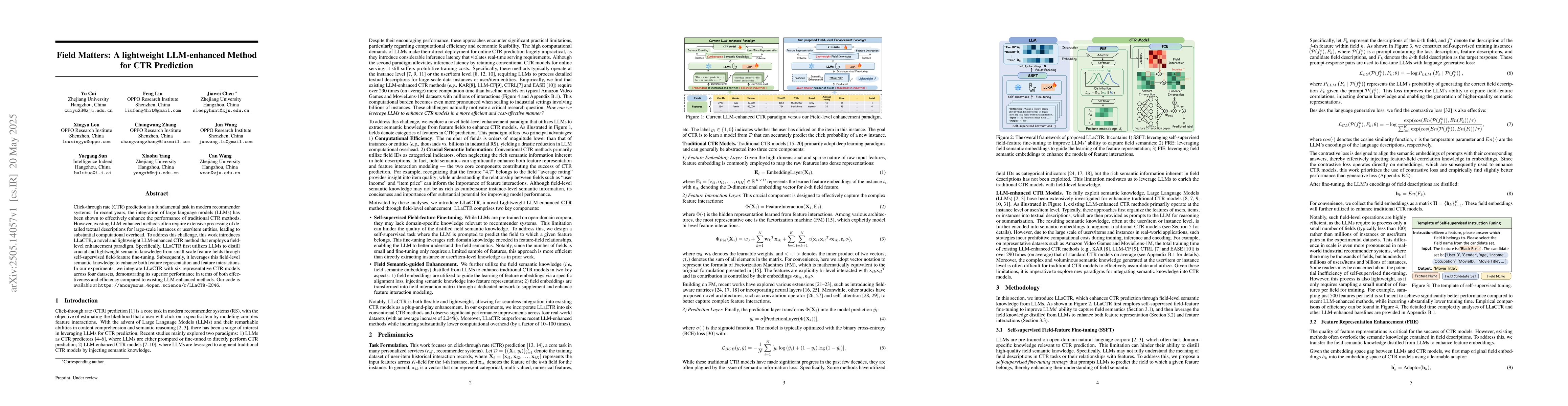 Thumbnail for Field Matters: A lightweight LLM-enhanced Method for CTR Prediction
