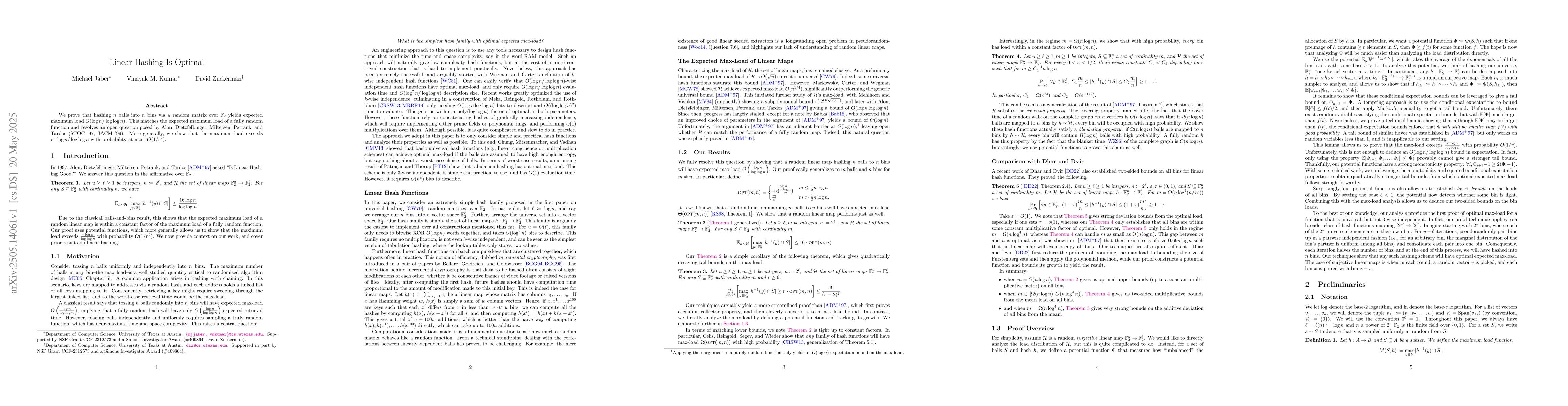 Thumbnail for Linear Hashing Is Optimal
