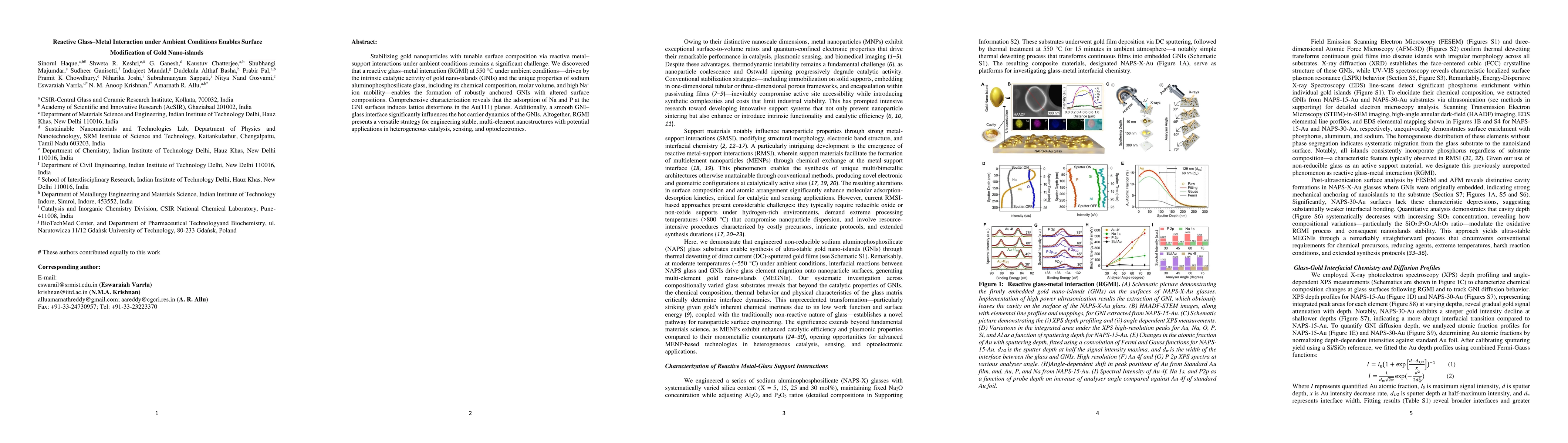 Thumbnail for Reactive Glass Metal Interaction under Ambient Conditions Enables
  Surface Modification of Gold Nanoislands