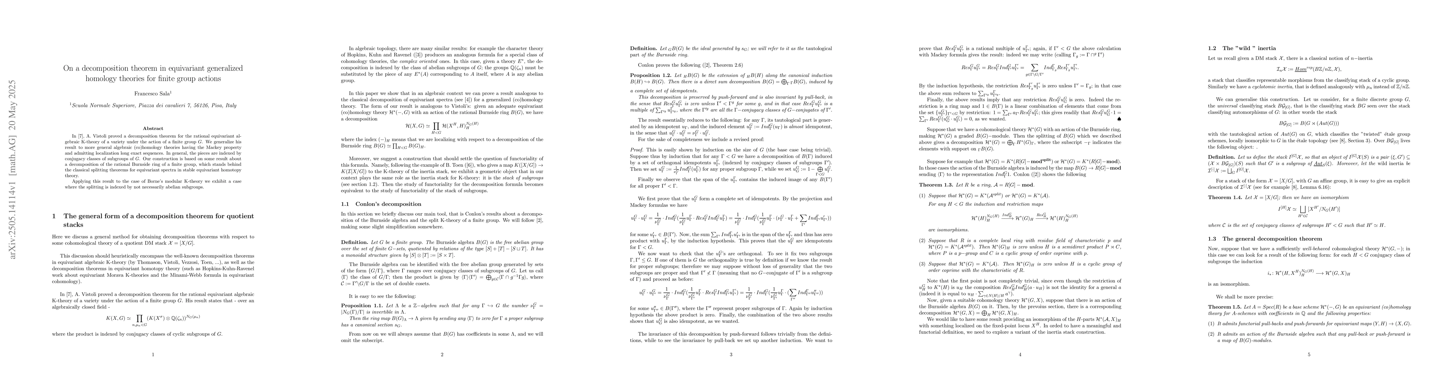 Thumbnail for On a decomposition theorem in equivariant generalized homology theories
  for finite group actions