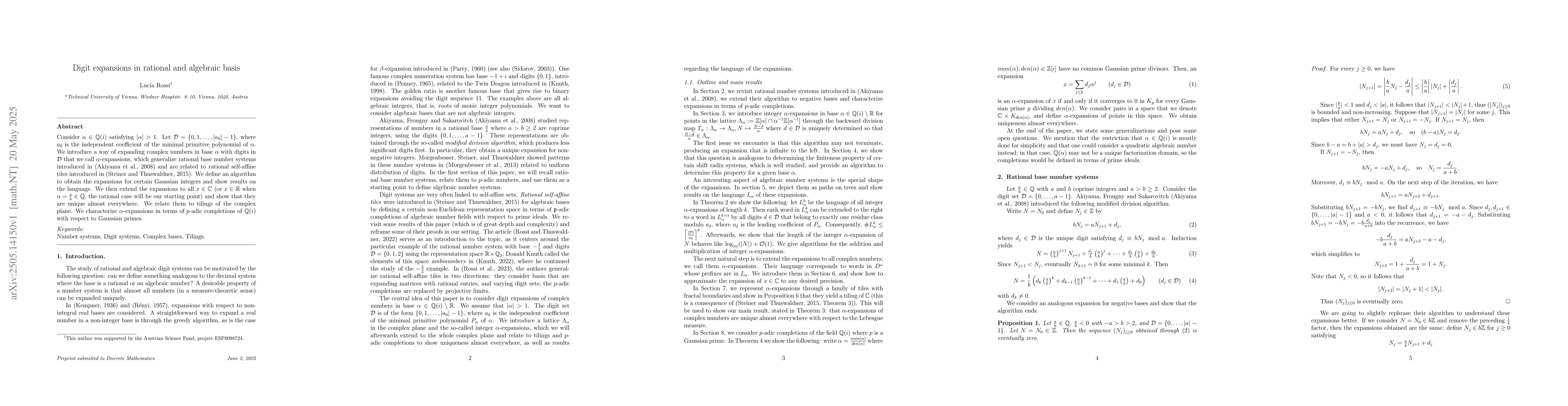 Thumbnail for Digit expansions in rational and algebraic basis