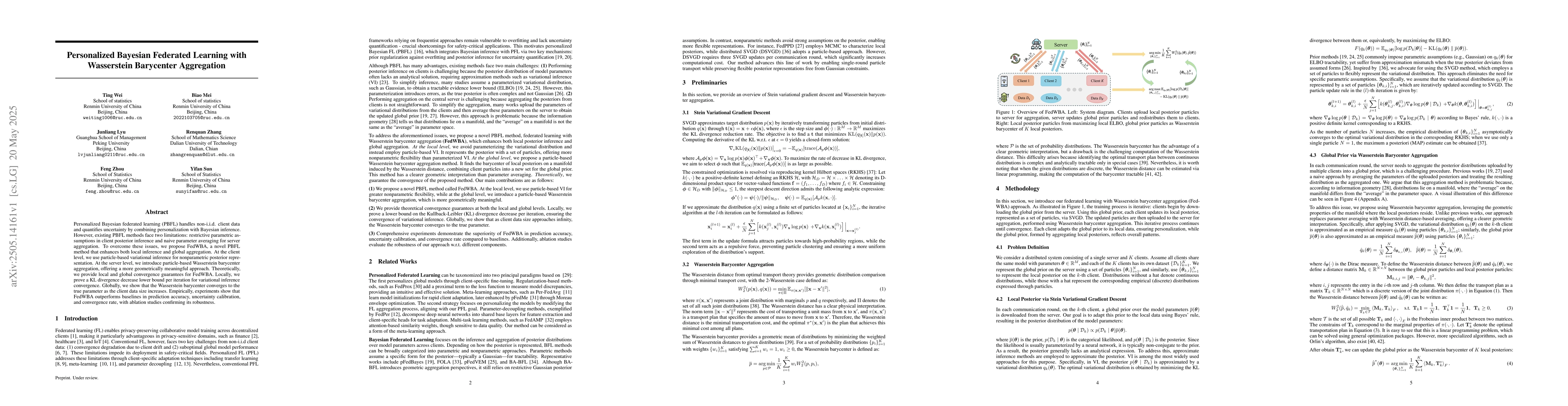 Thumbnail for Personalized Bayesian Federated Learning with Wasserstein Barycenter
  Aggregation