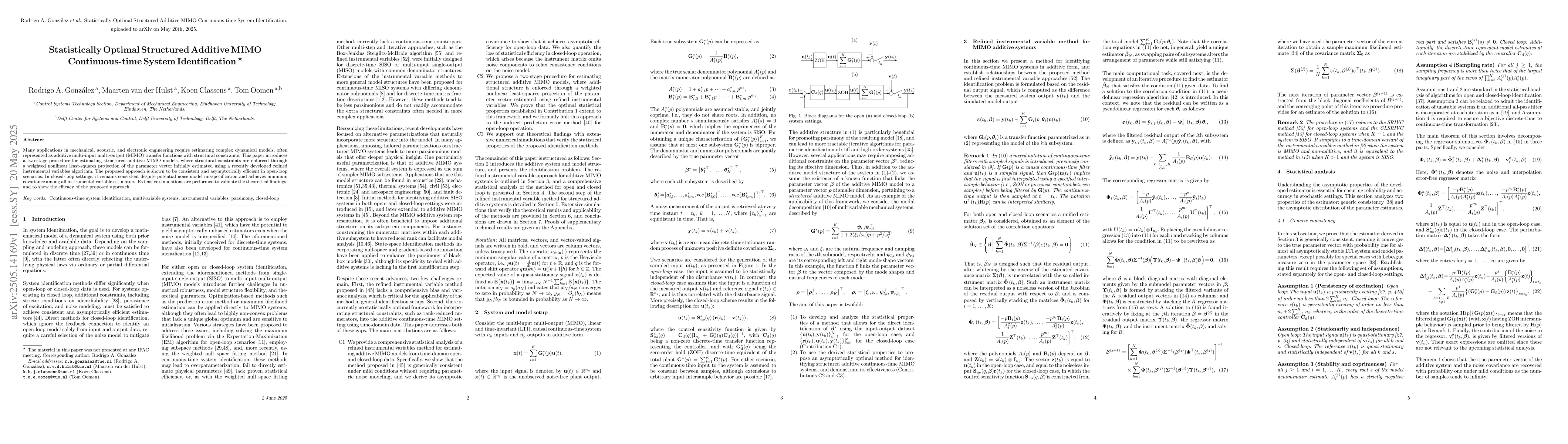 Thumbnail for Statistically Optimal Structured Additive MIMO Continuous-time System
  Identification