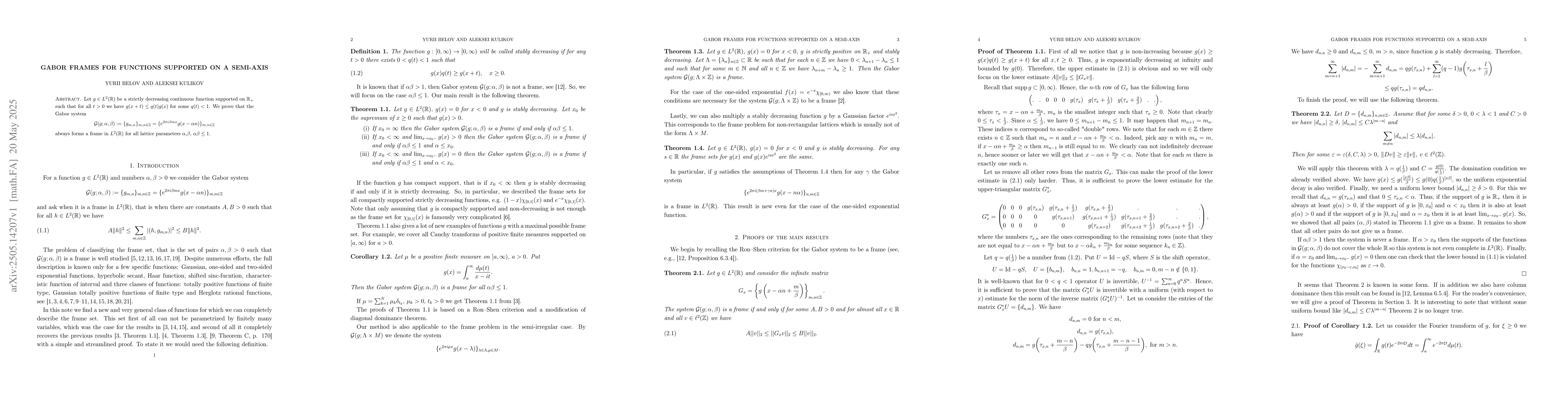 Thumbnail for Gabor frames for functions supported on a semi-axis