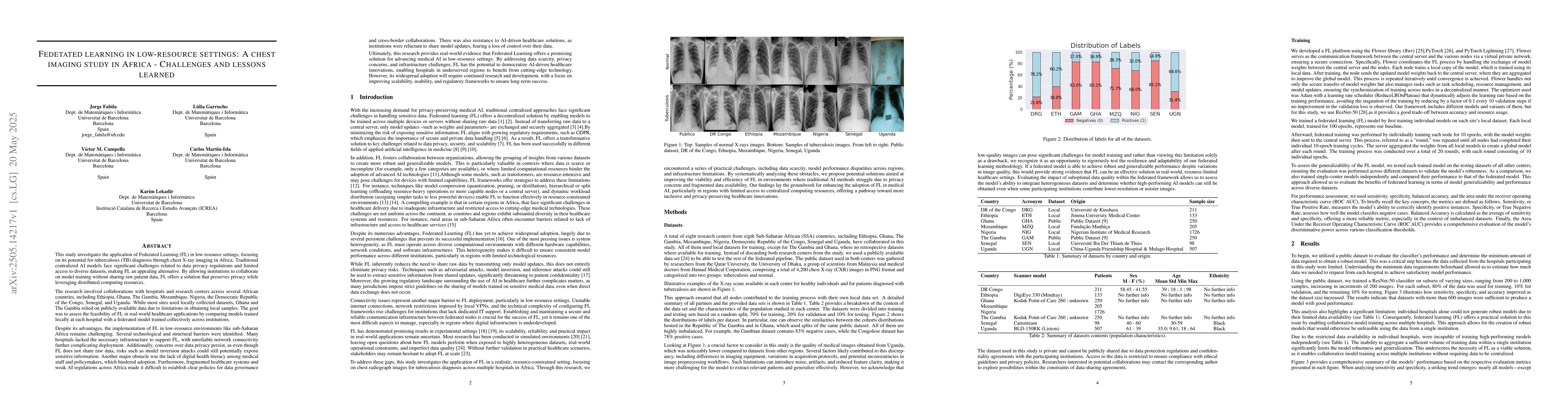 Thumbnail for Federated learning in low-resource settings: A chest imaging study in
  Africa -- Challenges and lessons learned