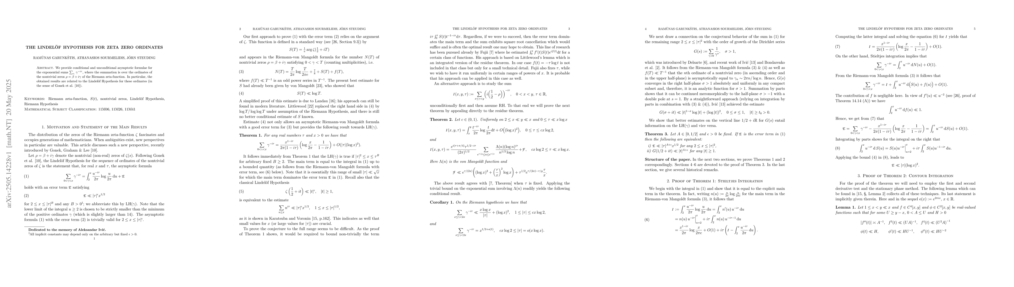 Thumbnail for The Lindelöf Hypothesis for Zeta Zero Ordinates