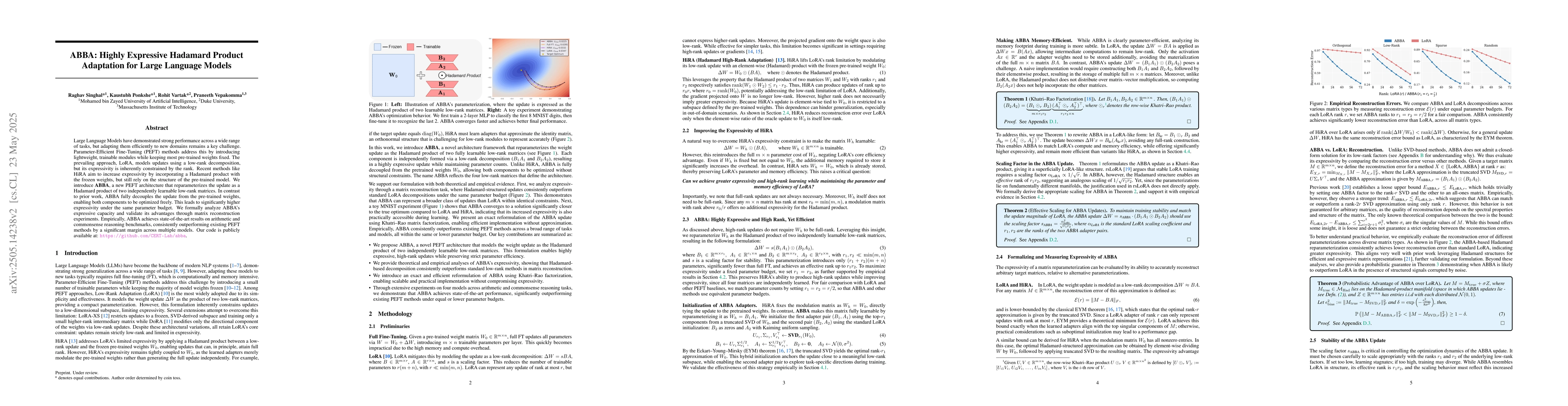 Thumbnail for ABBA: Highly Expressive Hadamard Product Adaptation for Large Language
  Models