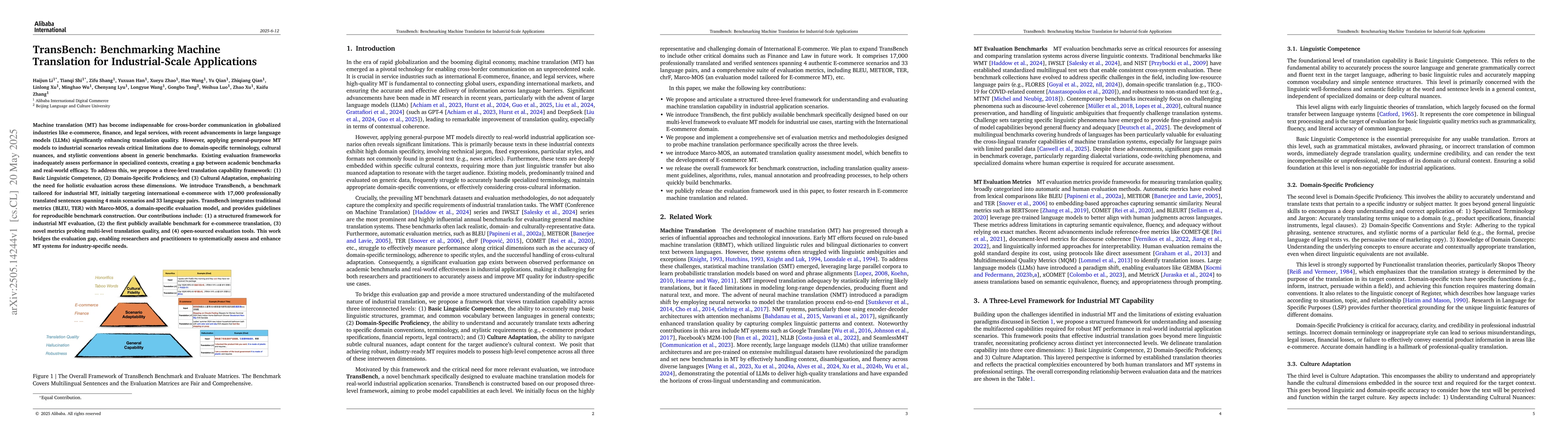 Thumbnail for TransBench: Benchmarking Machine Translation for Industrial-Scale
  Applications