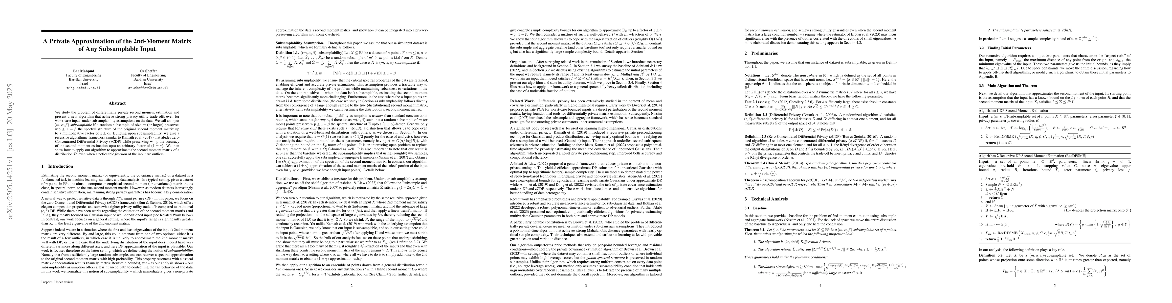 Thumbnail for A Private Approximation of the 2nd-Moment Matrix of Any Subsamplable
  Input