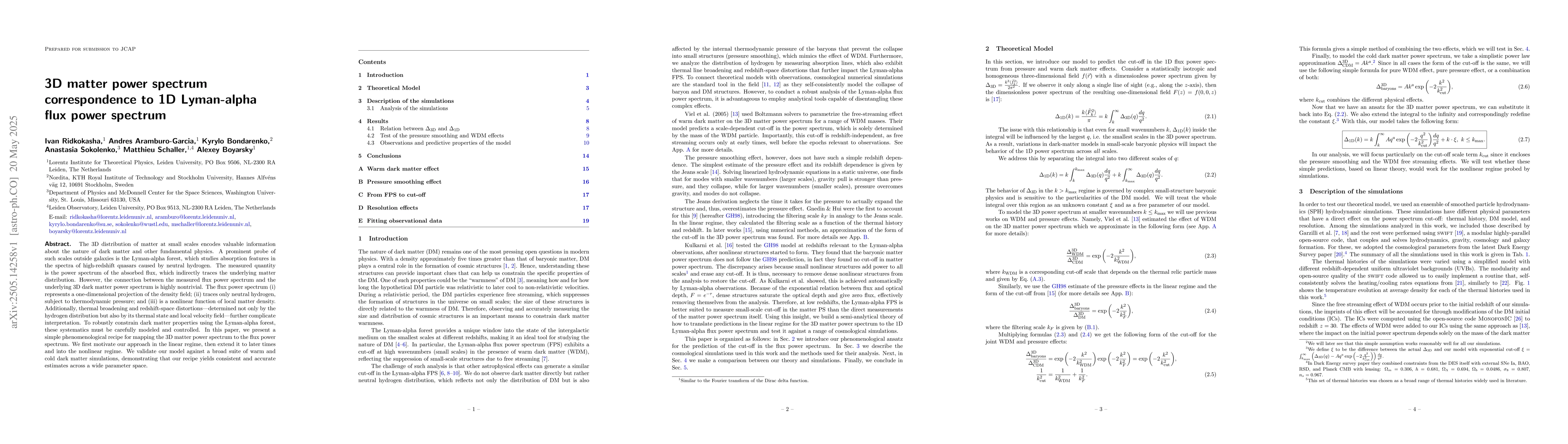 Thumbnail for 3D matter power spectrum correspondence to 1D Lyman-alpha flux power
  spectrum