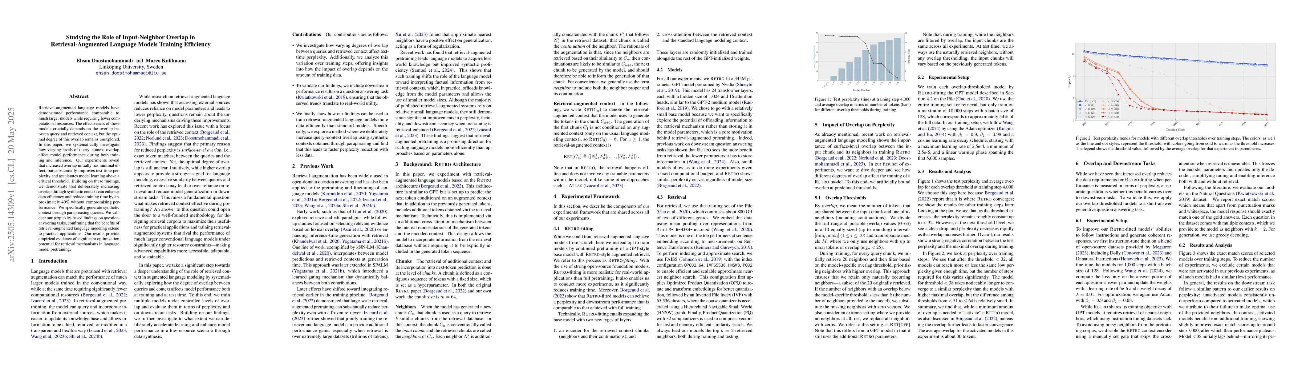Thumbnail for Studying the Role of Input-Neighbor Overlap in Retrieval-Augmented
  Language Models Training Efficiency