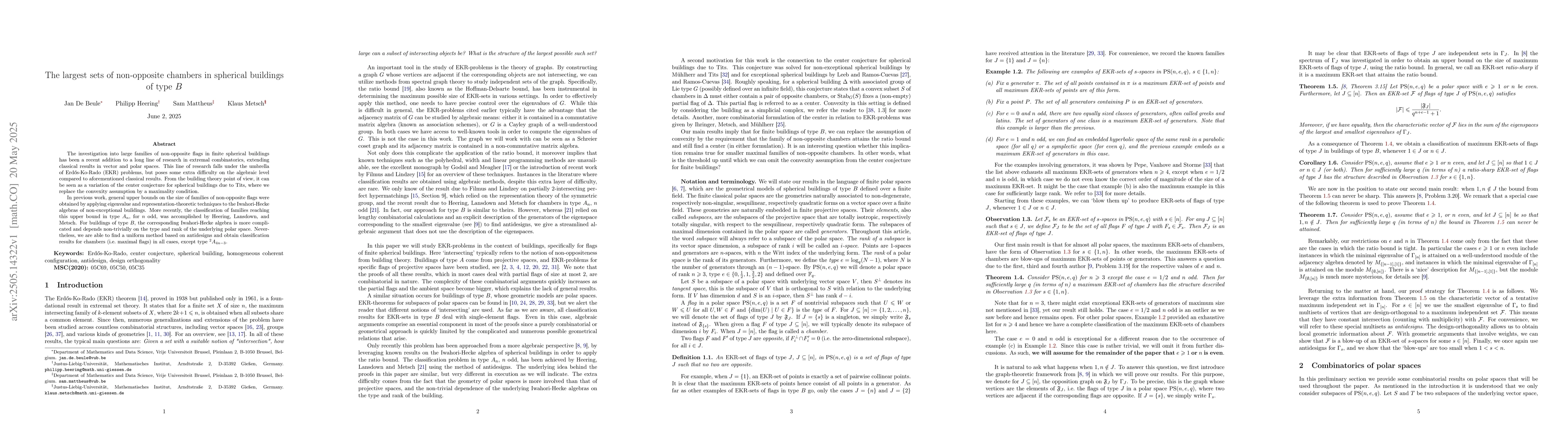Thumbnail for The largest sets of non-opposite chambers in spherical buildings of type
  $B$