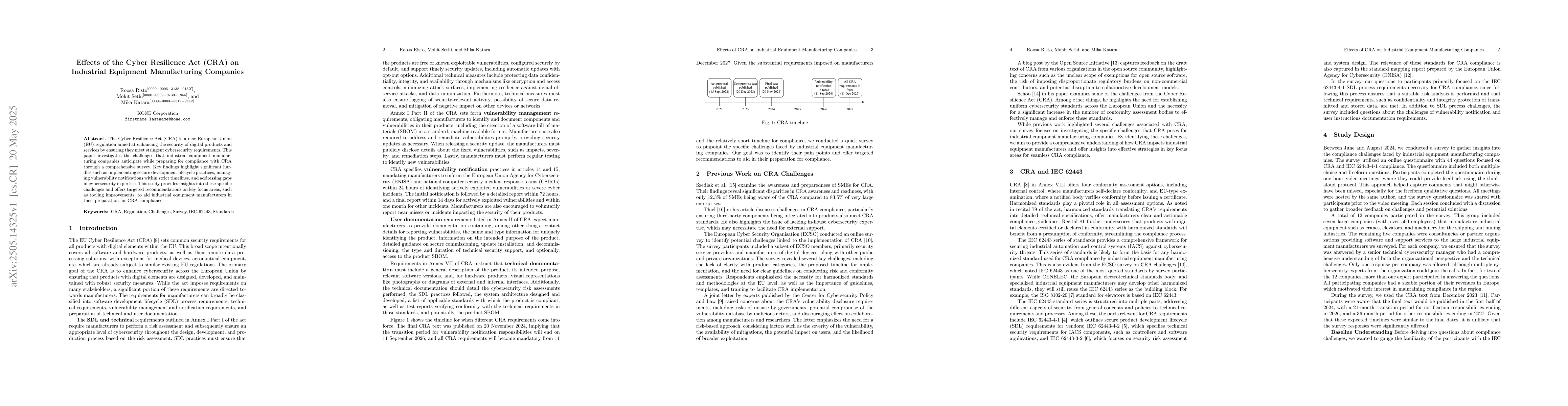 Thumbnail for Effects of the Cyber Resilience Act (CRA) on Industrial Equipment
  Manufacturing Companies