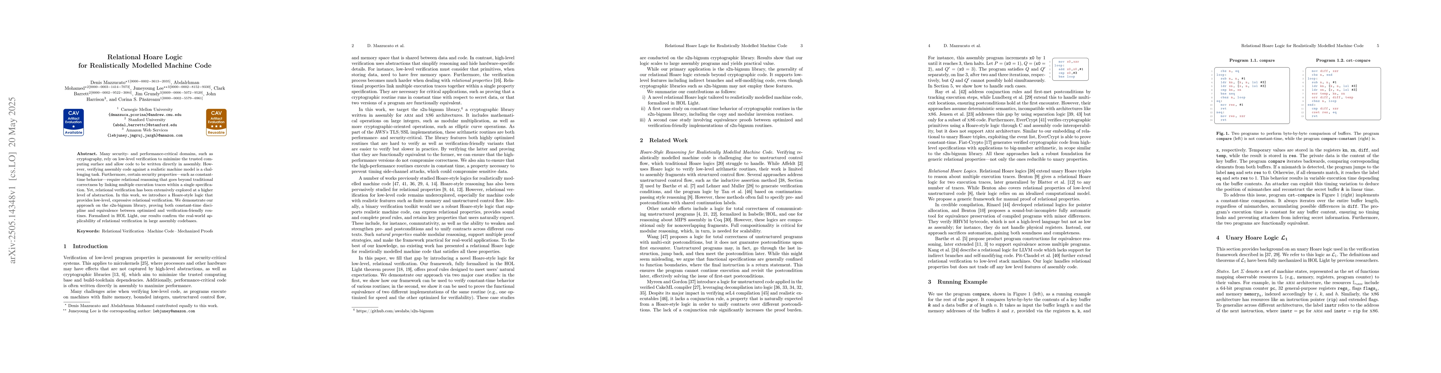 Thumbnail for Relational Hoare Logic for Realistically Modelled Machine Code