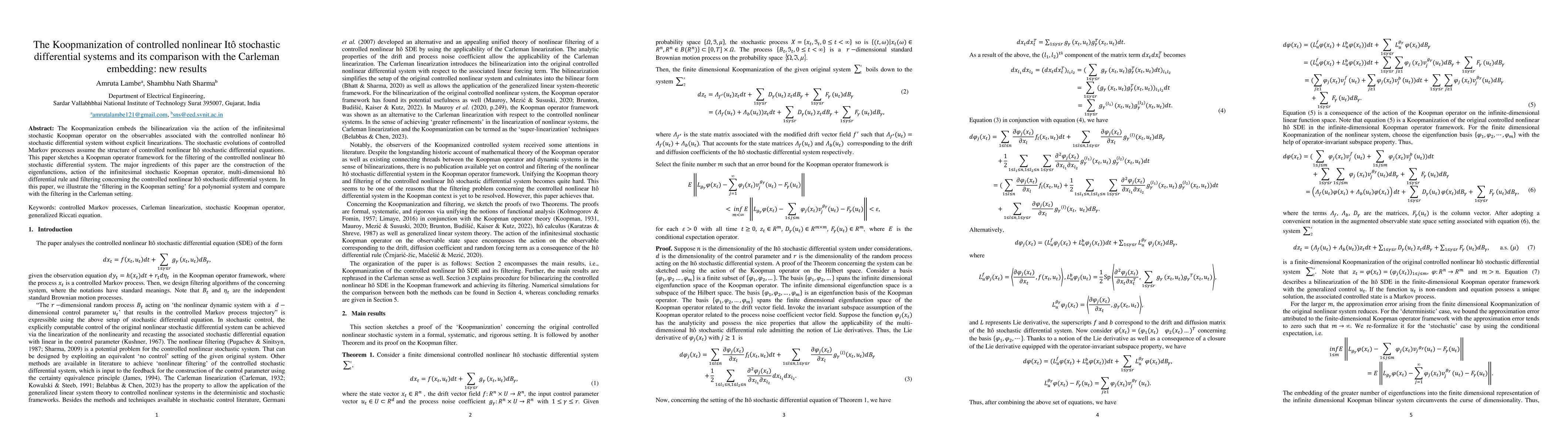 Thumbnail for The Koopmanization of controlled nonlinear Itô stochastic differential
  systems and its comparison with the Carleman embedding: new results