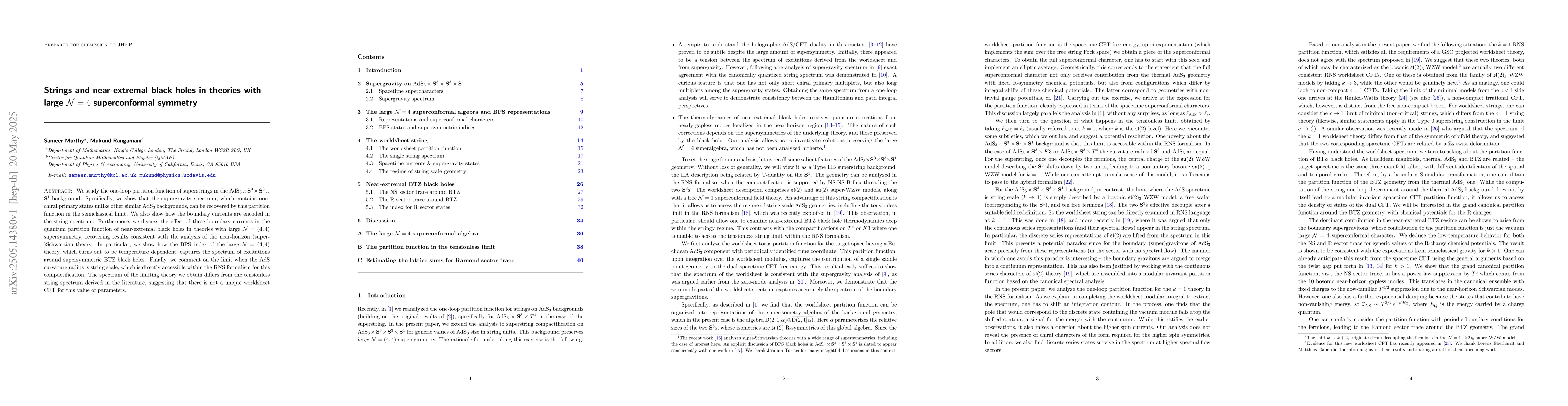 Thumbnail for Strings and near-extremal black holes in theories with large
  $\mathcal{N}=4$ superconformal symmetry