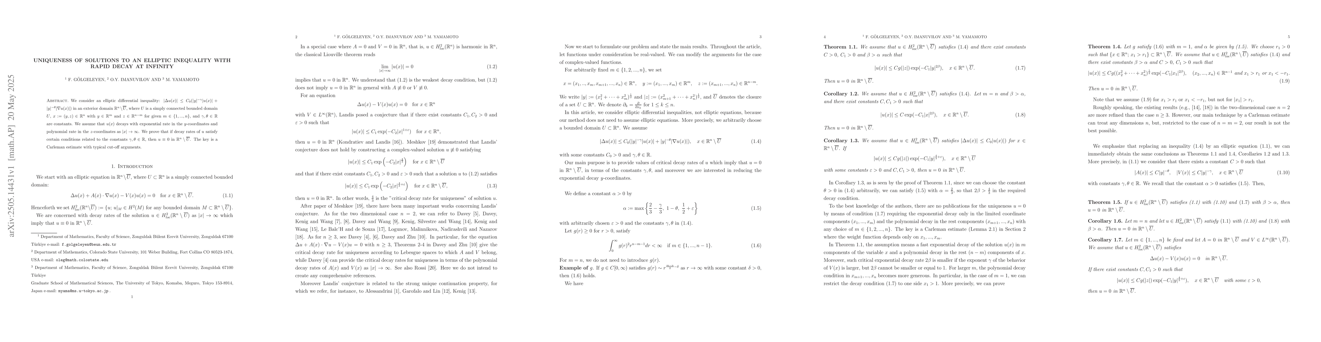 Thumbnail for Uniqueness of solutions to an elliptic inequality with rapid decay at
  infinity