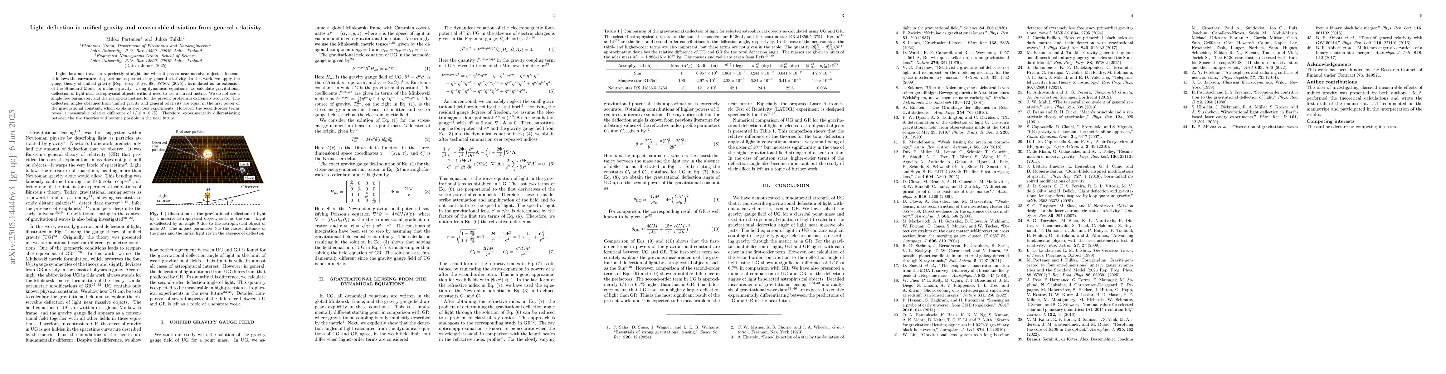 Thumbnail for Light deflection in unified gravity and measurable deviation from
  general relativity