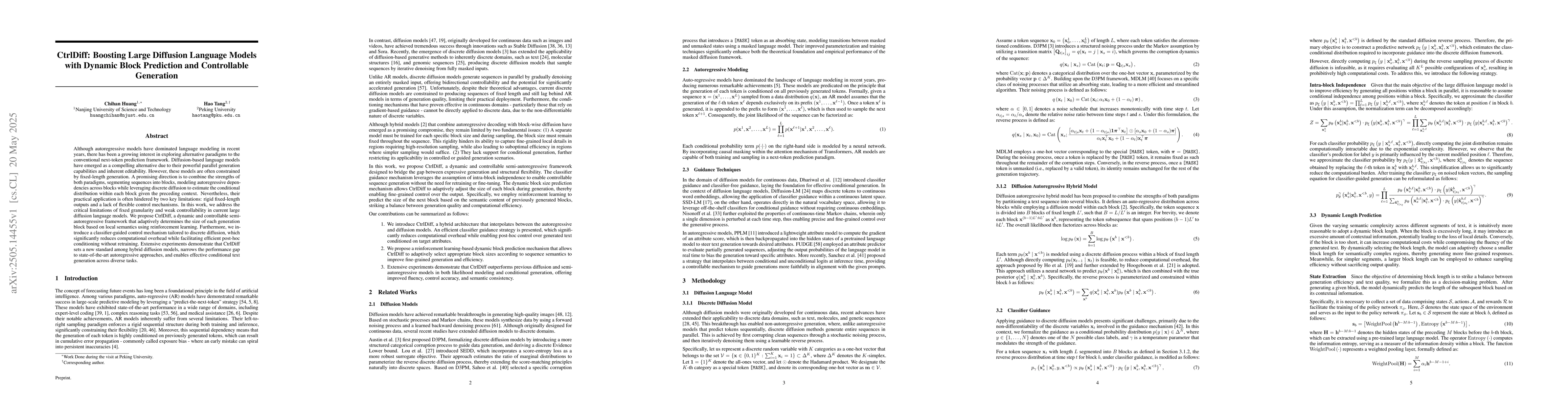 Thumbnail for CtrlDiff: Boosting Large Diffusion Language Models with Dynamic Block
  Prediction and Controllable Generation