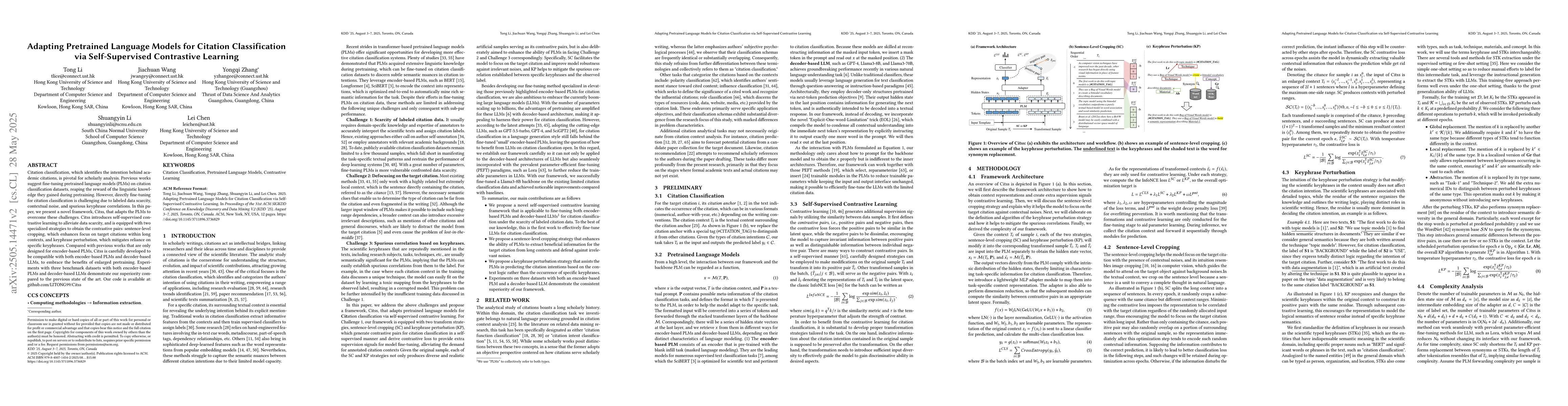 Thumbnail for Adapting Pretrained Language Models for Citation Classification via
  Self-Supervised Contrastive Learning