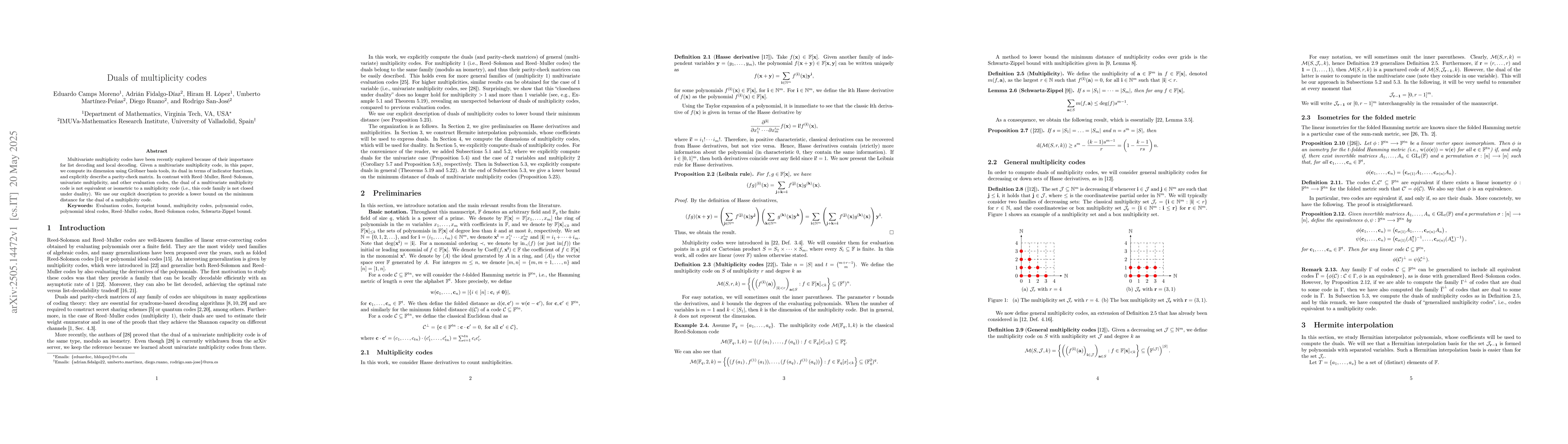Thumbnail for Duals of multiplicity codes