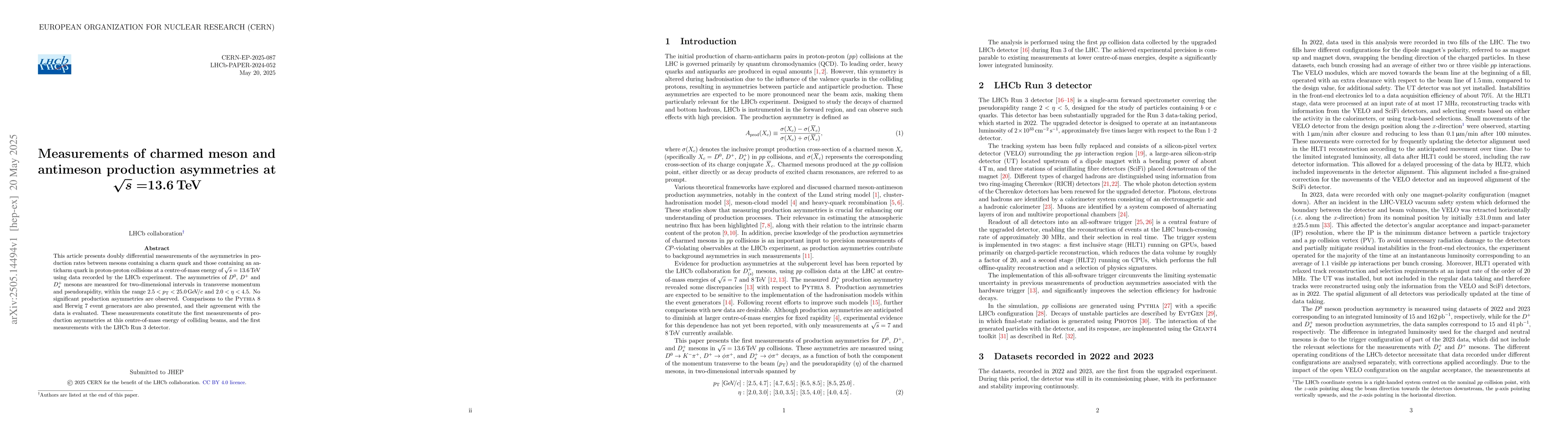 Thumbnail for Measurements of charmed meson and antimeson production asymmetries at
  $\sqrt{s} =13.6$ TeV