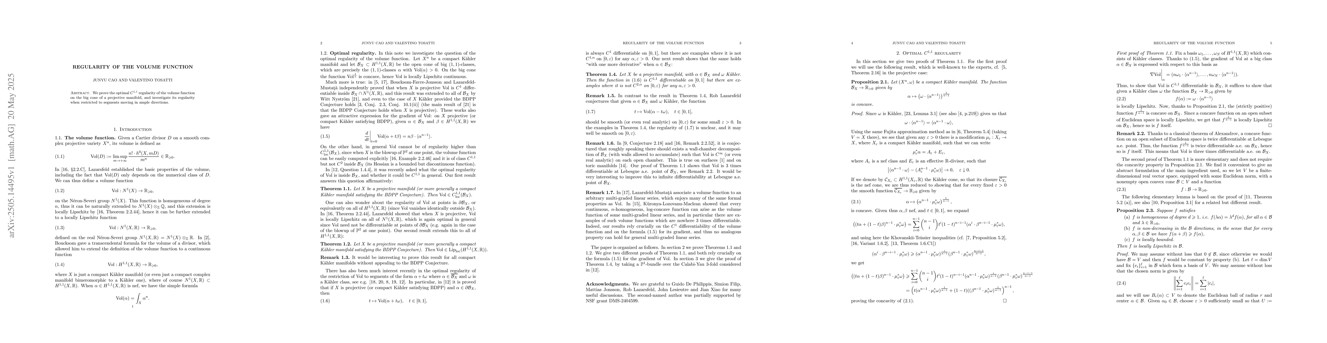 Thumbnail for Regularity of the volume function