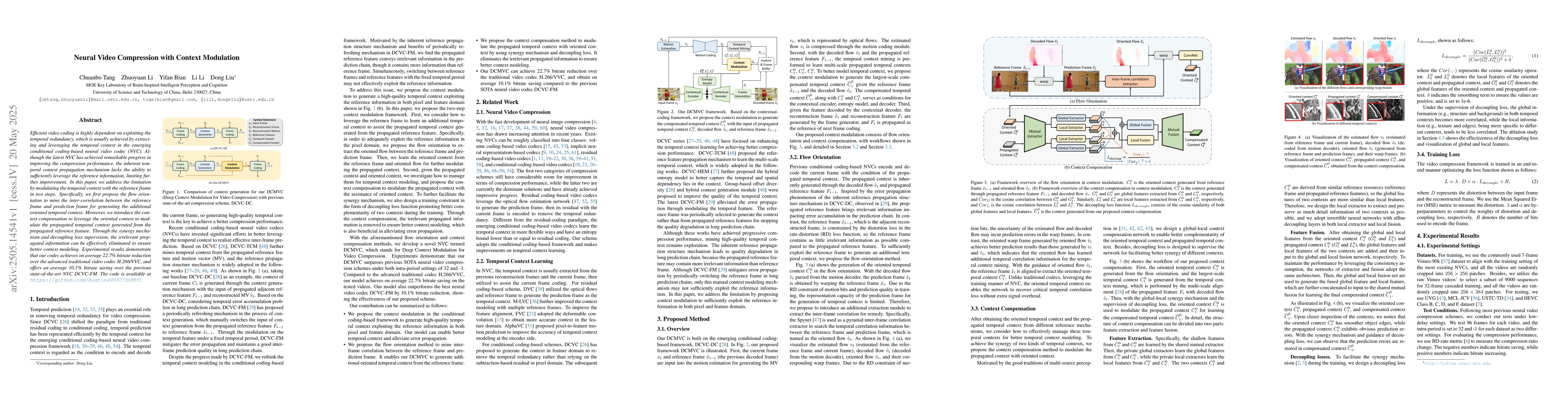 Thumbnail for Neural Video Compression with Context Modulation
