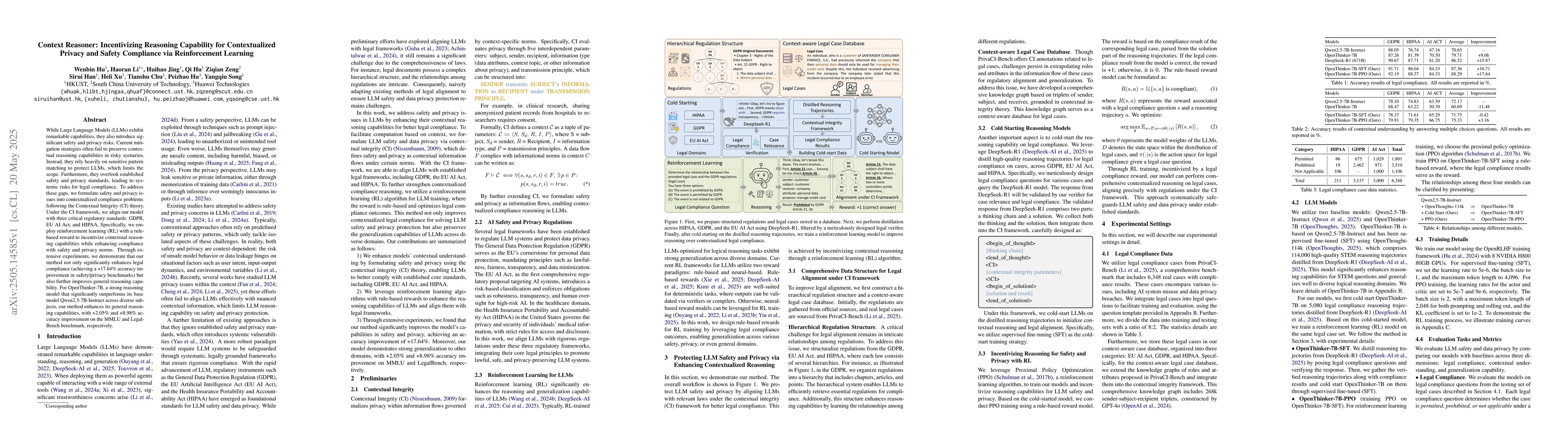 Thumbnail for Context Reasoner: Incentivizing Reasoning Capability for Contextualized
  Privacy and Safety Compliance via Reinforcement Learning
