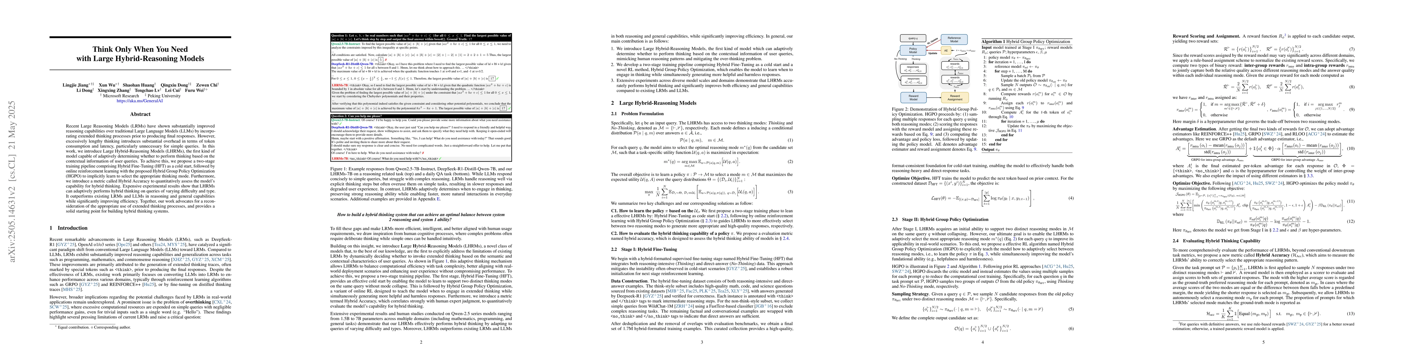 Thumbnail for Think Only When You Need with Large Hybrid-Reasoning Models